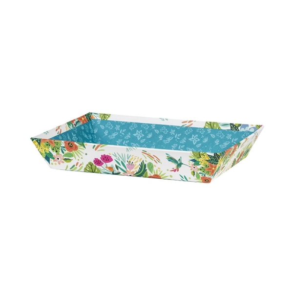 Rectangular cardboard baskets blue/flower design