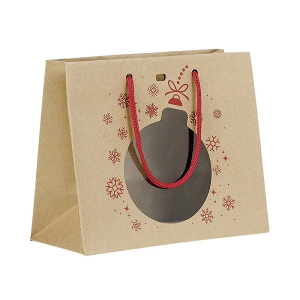 Red kraft paper bag with PVC bauble window