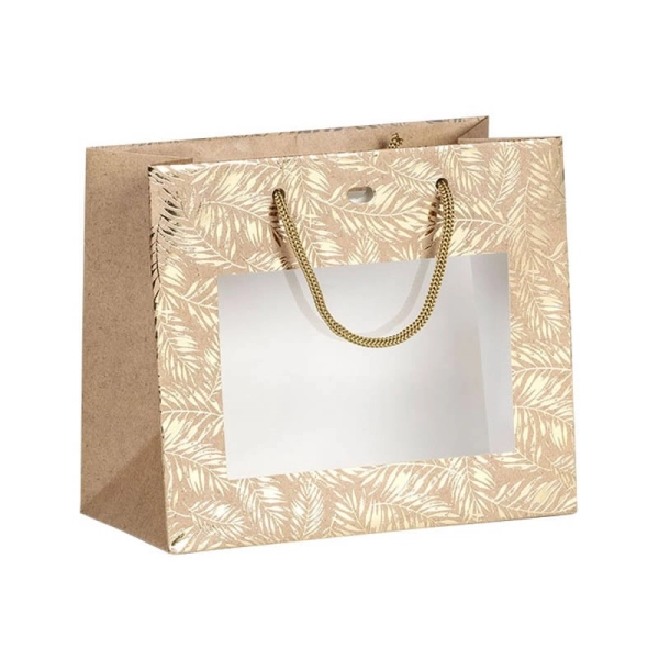 Kraft effect paper bag/hot stamping gold PVC window