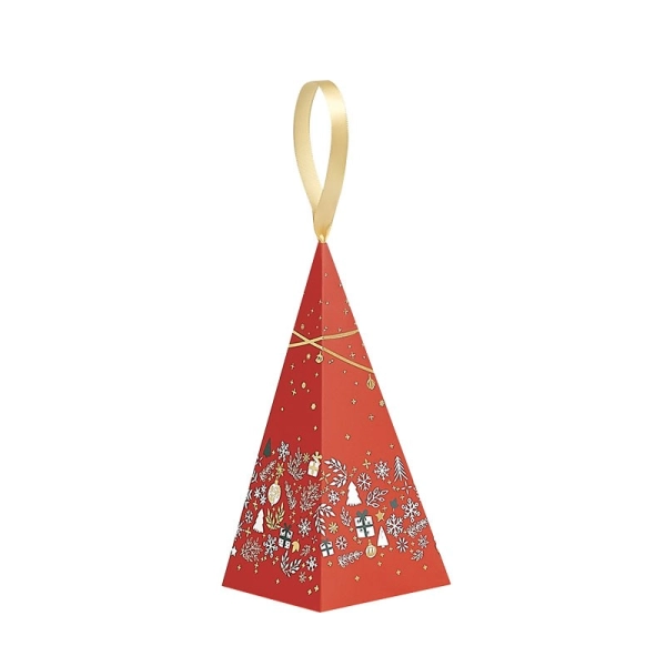 Paper pyramid decor Happy Holidays red - Set of 24