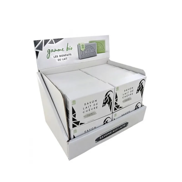 Ecocert certified organic goat's milk soaps - Display of 24