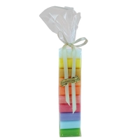 Assortment of small gift-wrapped guest soaps ready for sale.