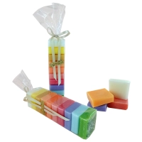 Assortment of 10 small guest soaps gift-wrapped.