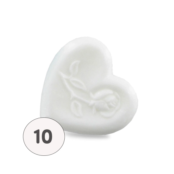 Heart-shaped soap with white rose - Bag 10 