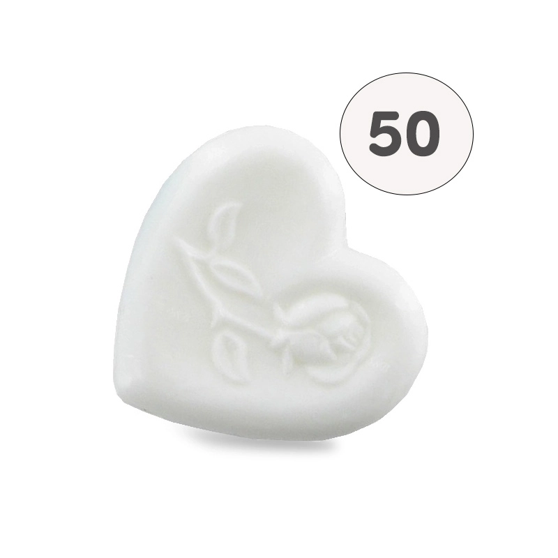 Heart-shaped soap with white rose - Bag 50 
