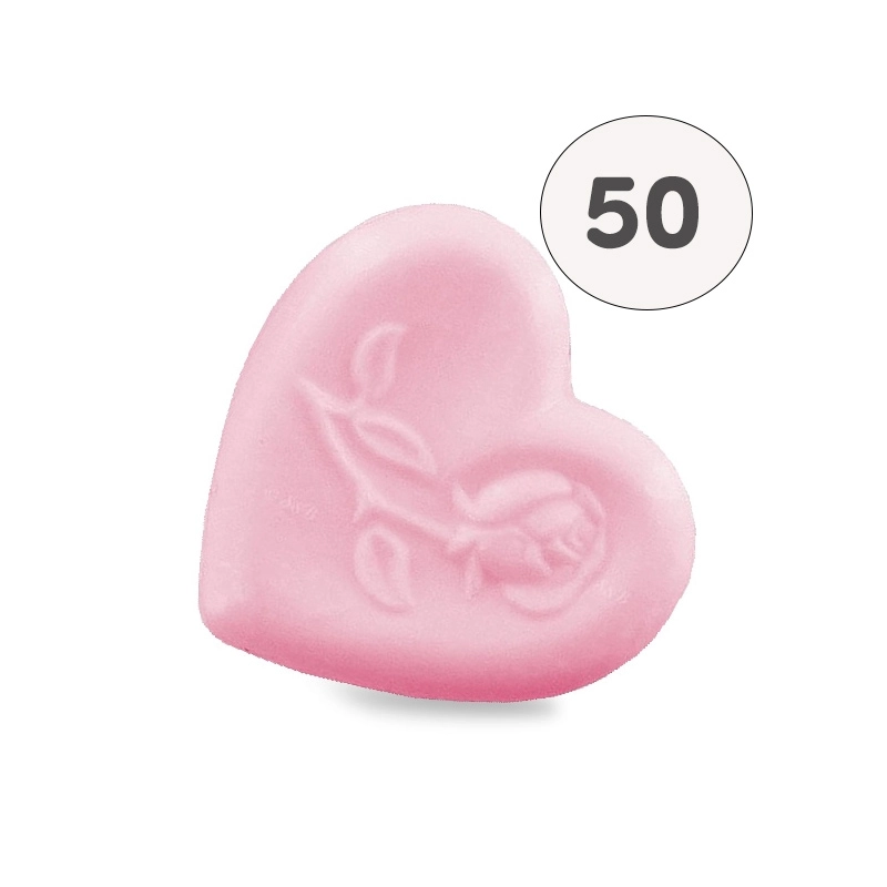 Heart-shaped soap with pink rose - Bag 50 