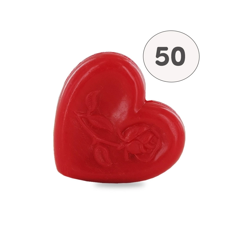 Heart-shaped soap with red rose - Bag 50 