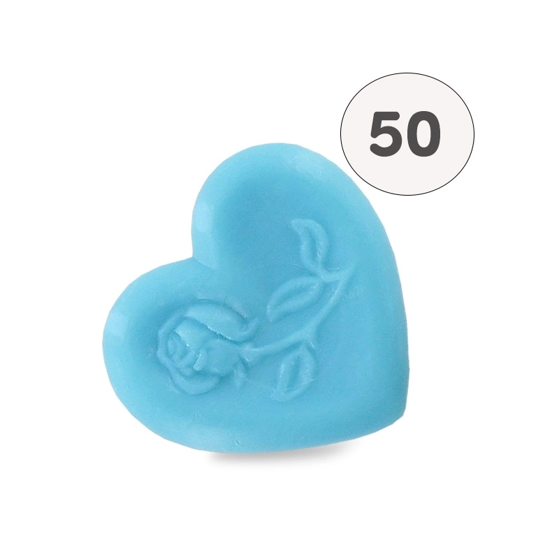 Heart-shaped soap with blue rose - Bag 50 