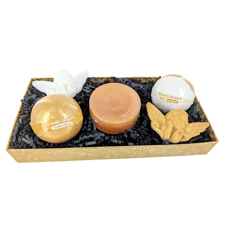 6 Rectangular cardboard baskets kraft/hot stamping gold/black