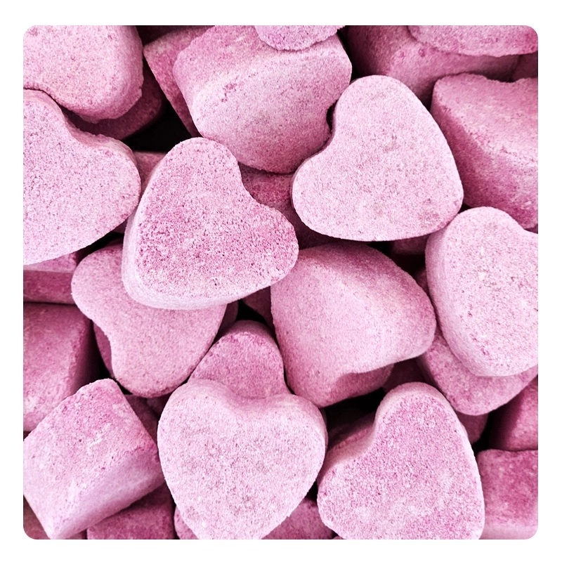 Two-coloured mini effervescent hearts 3 flavours - 1 kilo 